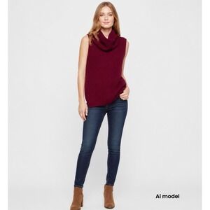 Two by Vince Camuto Burgundy Cowl Neck Sleeveless Waffle Knit Sweater Vest Small